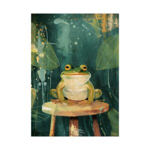 Cheerful Frog on Stool Poster