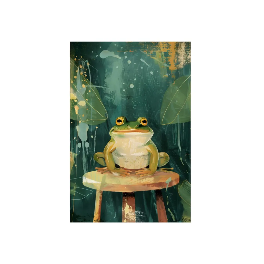 Whimsical Frog Illustration: Cartoon Character Art - Metal Poster
