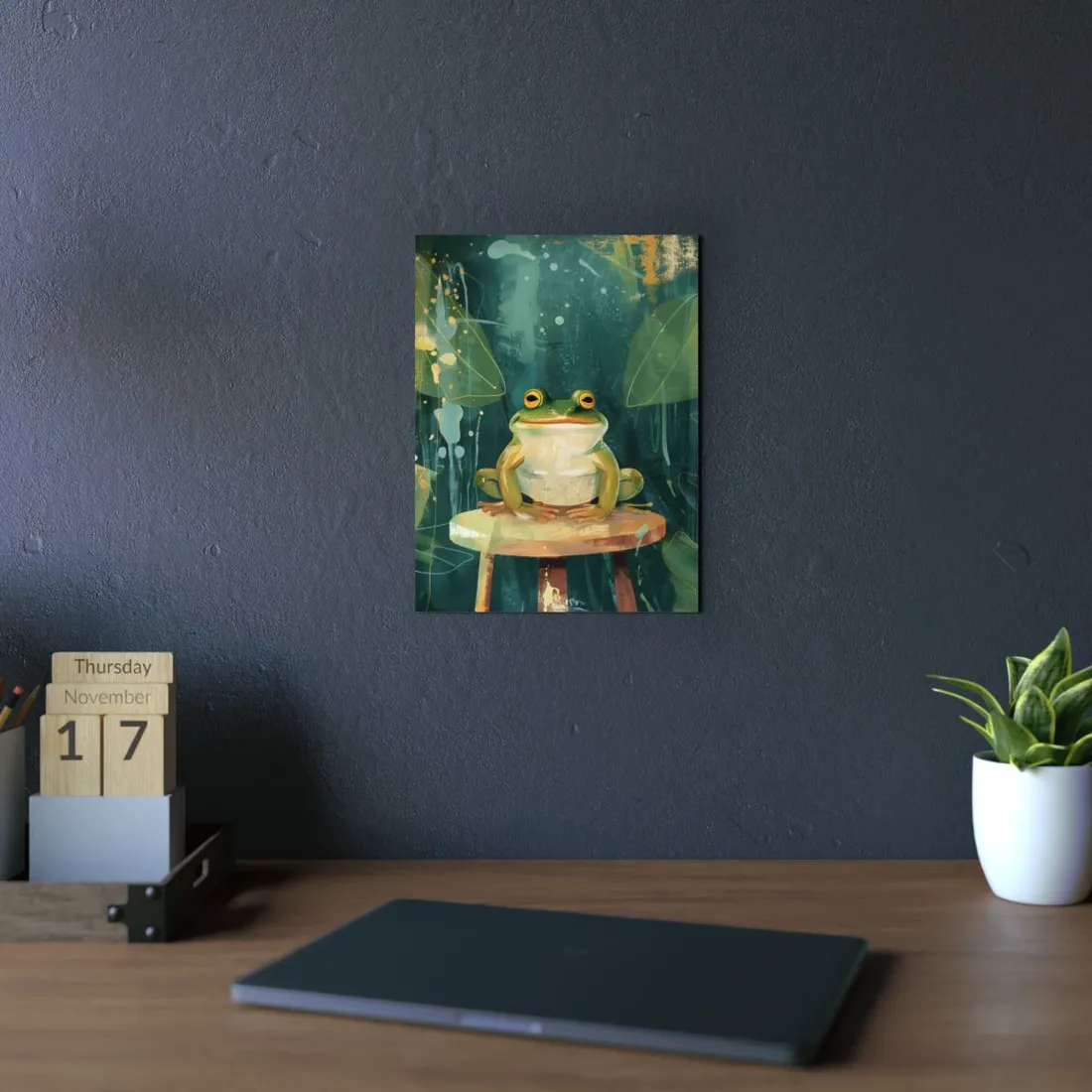 Whimsical Frog Illustration: Cartoon Character Art - Metal Poster