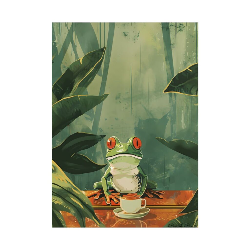 Whimsical Frog Illustration: Tree Branch Artwork - Poster