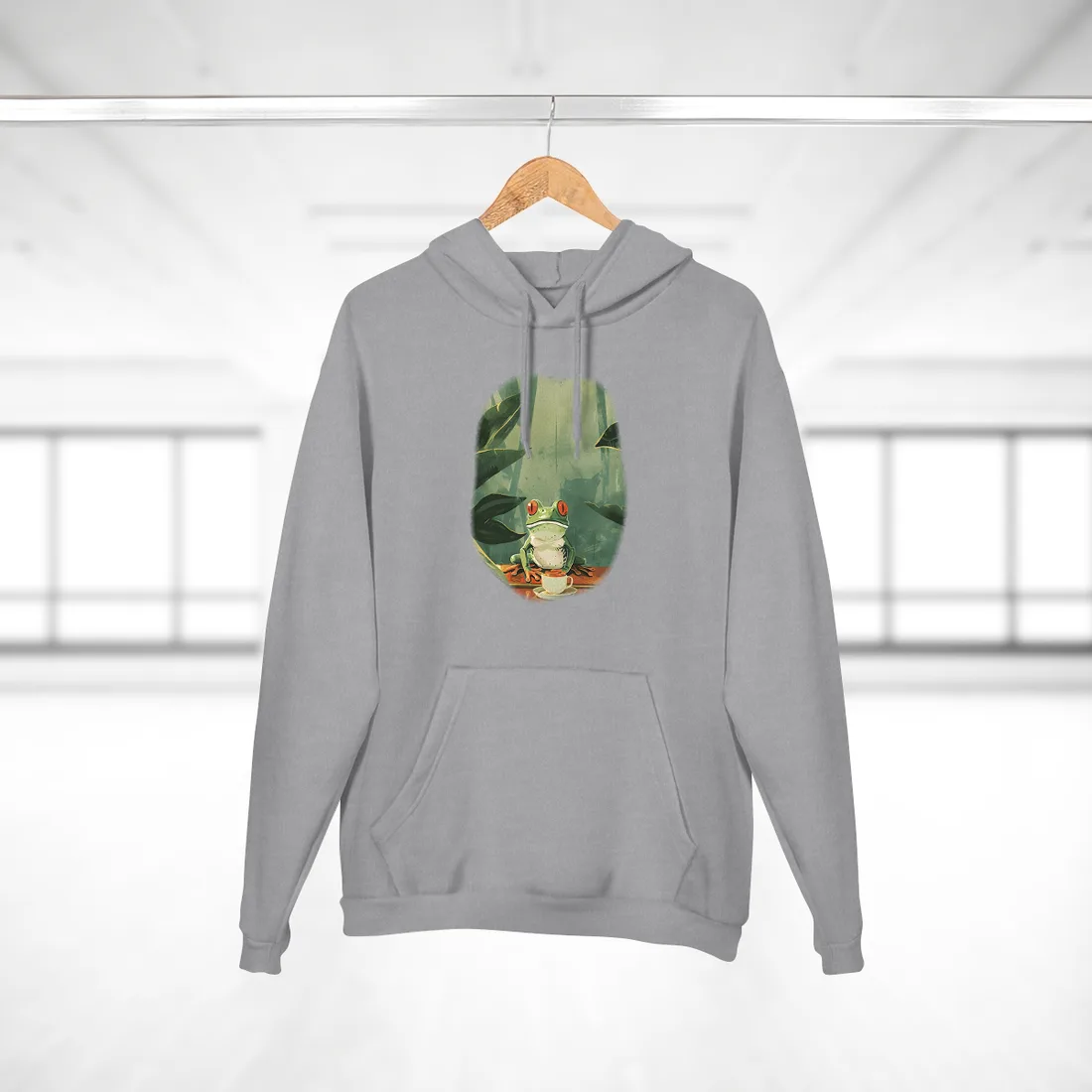 Whimsical Frog Illustration: Tree Branch - Hoodie (Heather Grey)