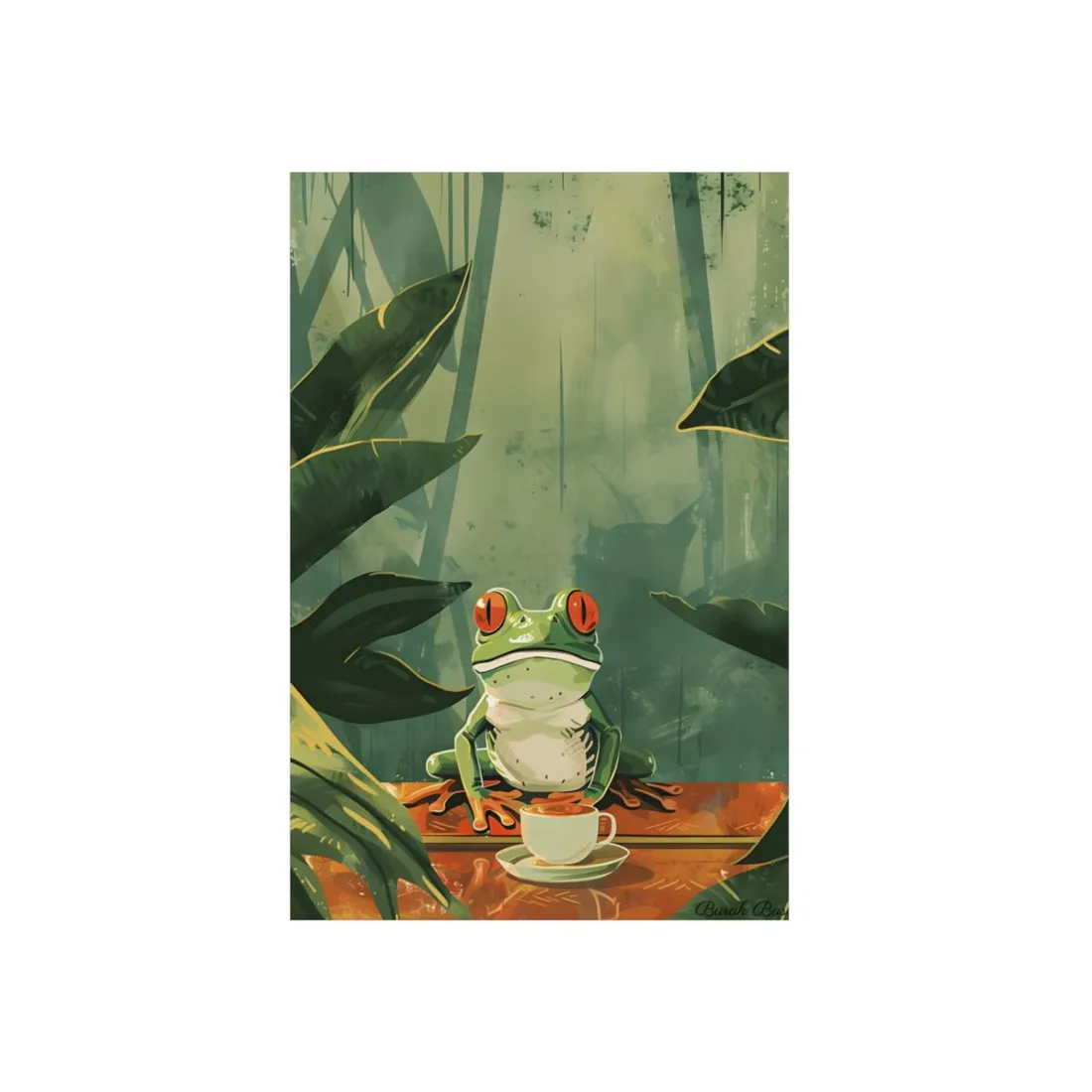 Whimsical Frog Illustration: Tree Branch - Metal Poster