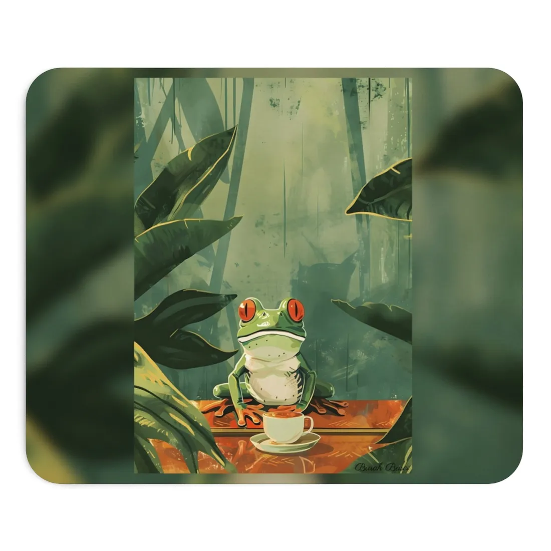Whimsical Frog Illustration: Tree Branch - Mouse Pad
