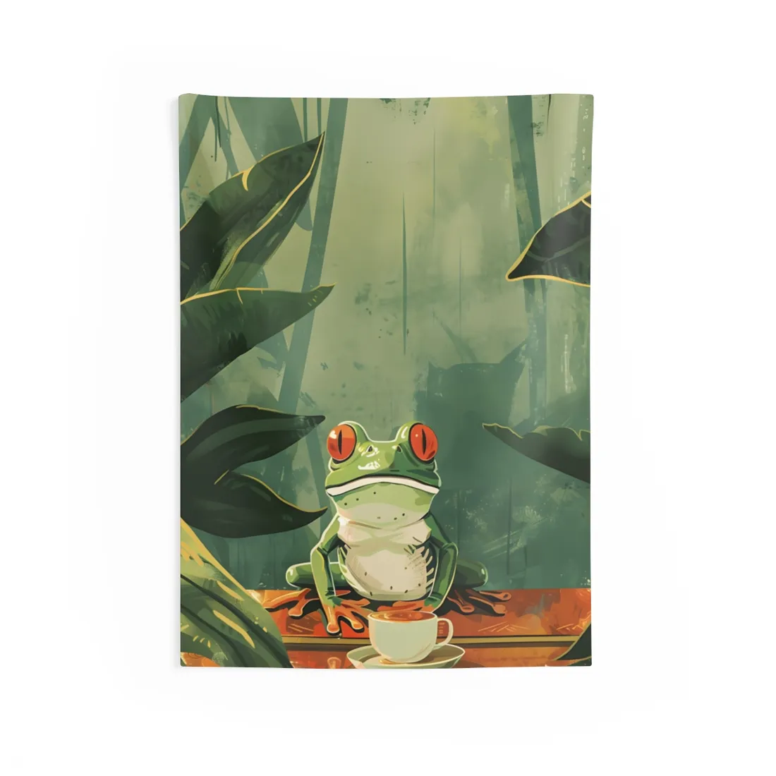 Whimsical Frog Illustration: Tree Branch - Wall Tapestry