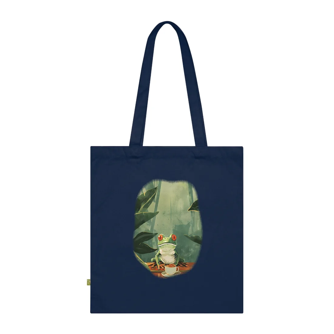 Whimsical Frog Illustration: Tree Branch - Tote Bag (French Navy)