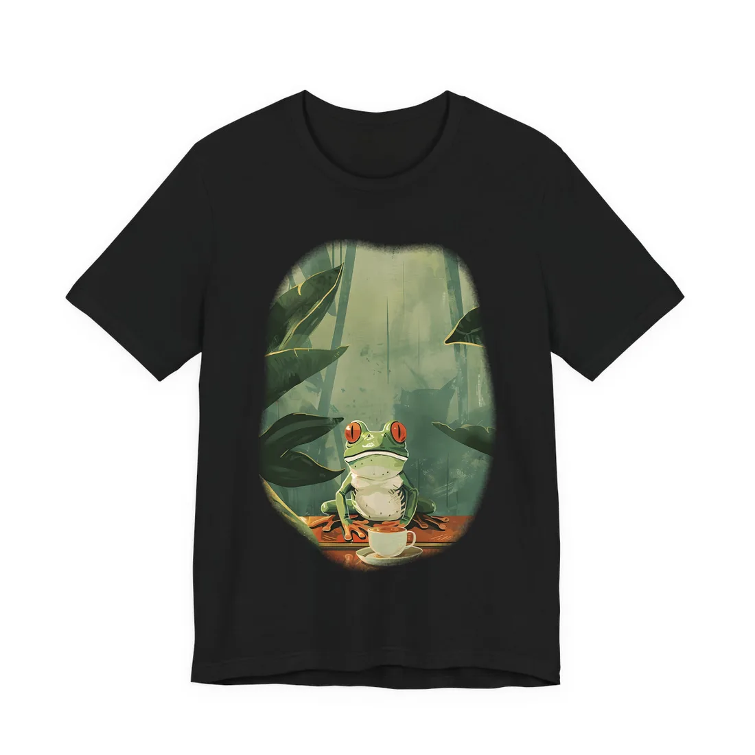 Whimsical Frog Illustration: Tree Branch - T-Shirt (Black)
