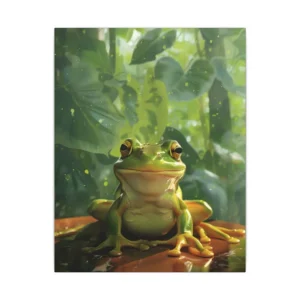 Green Frog on Leaf Canvas Print