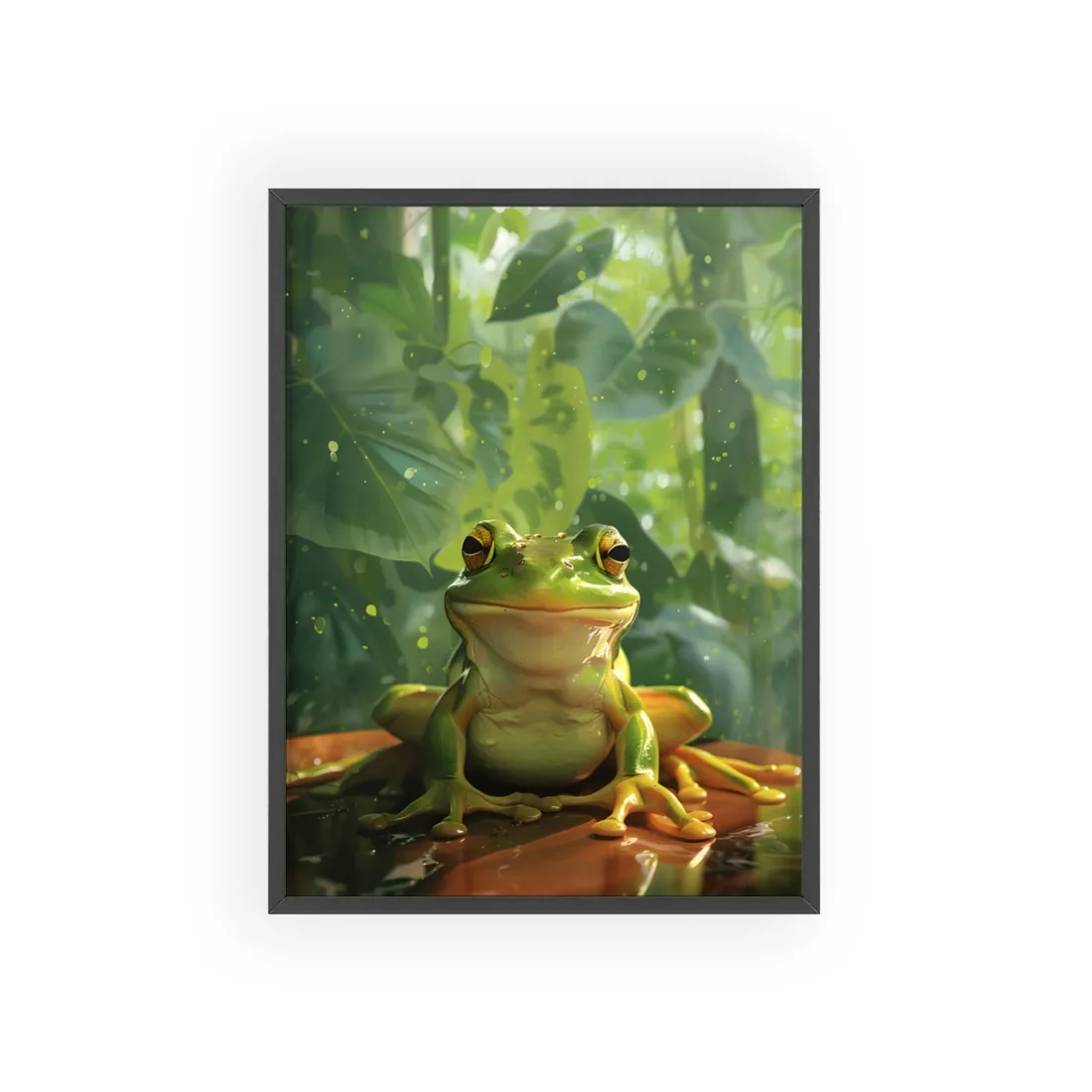 Whimsical Frog Oasis: A Peaceful Lily Pad Scene - Framed Poster