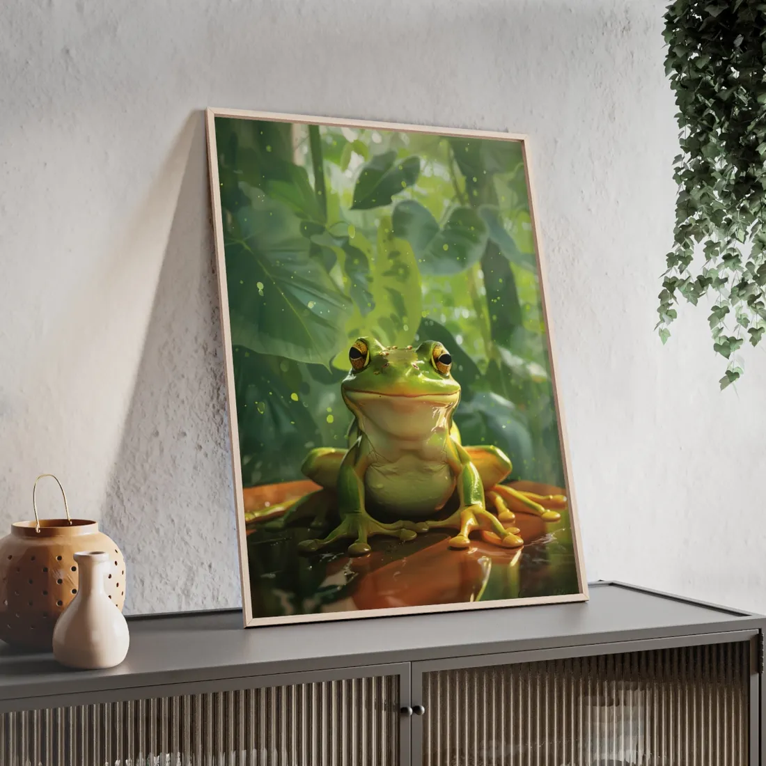 Whimsical Frog Oasis: A Peaceful Lily Pad Scene - Framed Poster