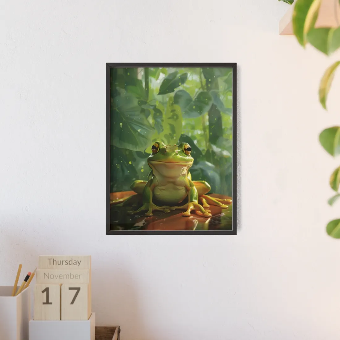 Whimsical Frog Oasis: A Peaceful Lily Pad Scene - Framed Poster