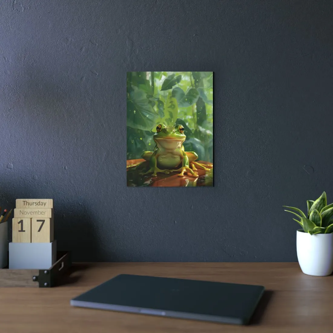 Whimsical Frog Oasis: A Peaceful Lily Pad Scene - Metal Poster