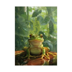 Green Frog on Leaf Poster