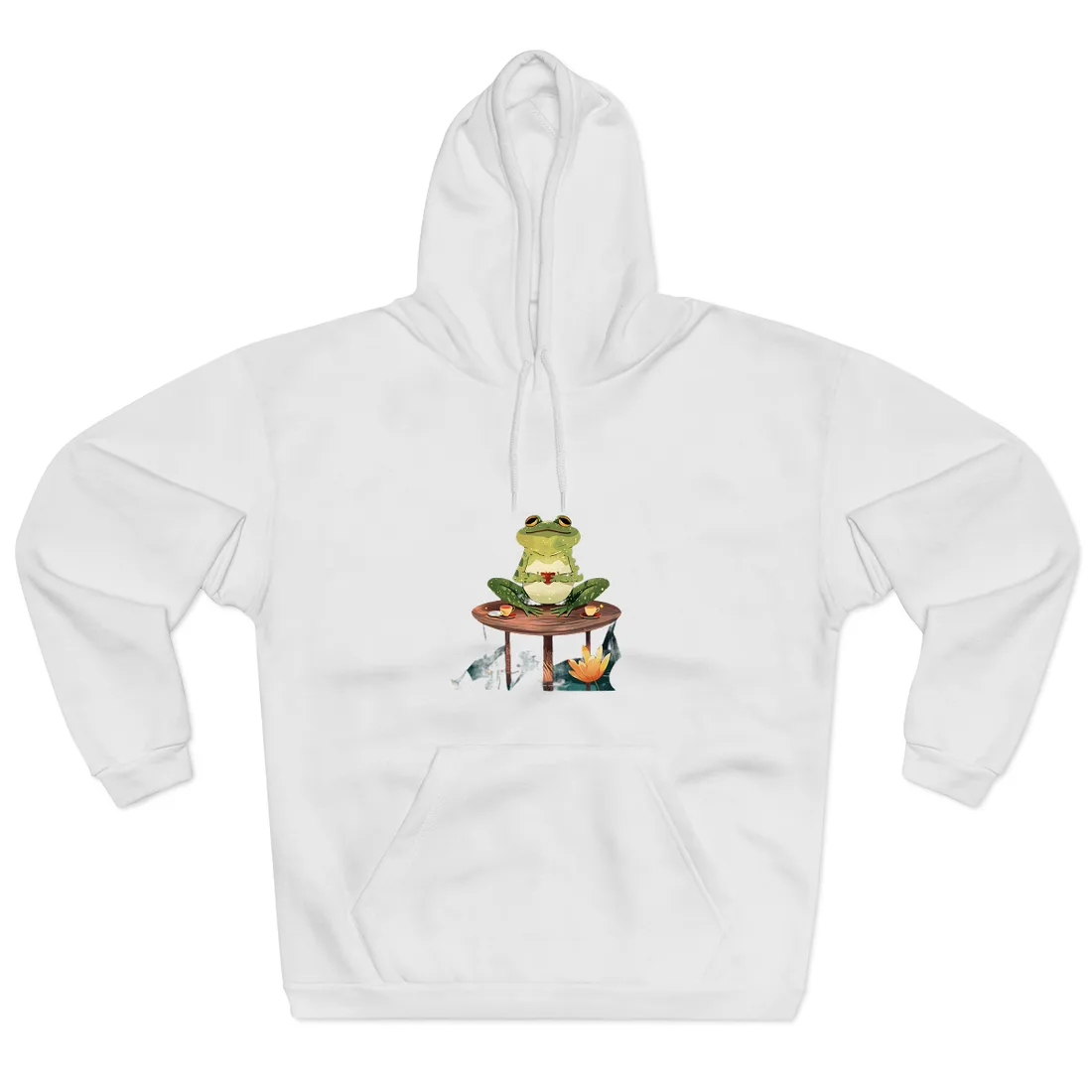 Whimsical Frog on Water: Playful Lily Pad - Hoodie (White)