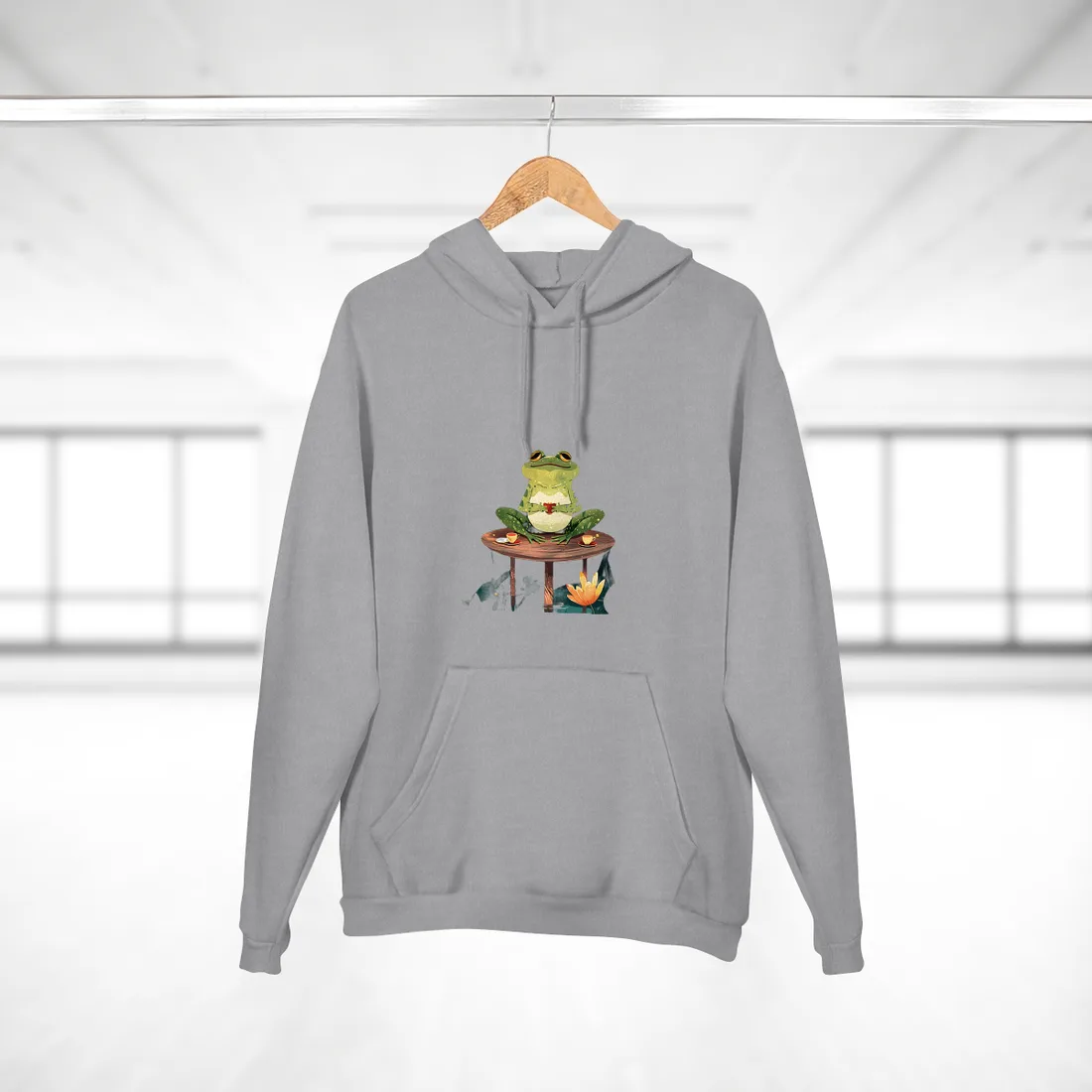 Whimsical Frog on Water: Playful Lily Pad - Hoodie (Heather Grey)
