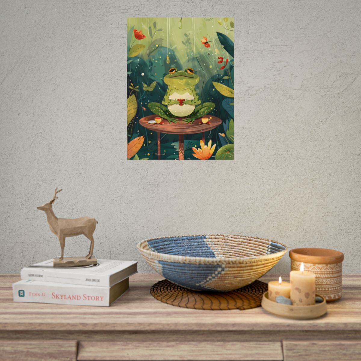 Whimsical Frog on Water: Playful Lily Pad Illustration - Poster
