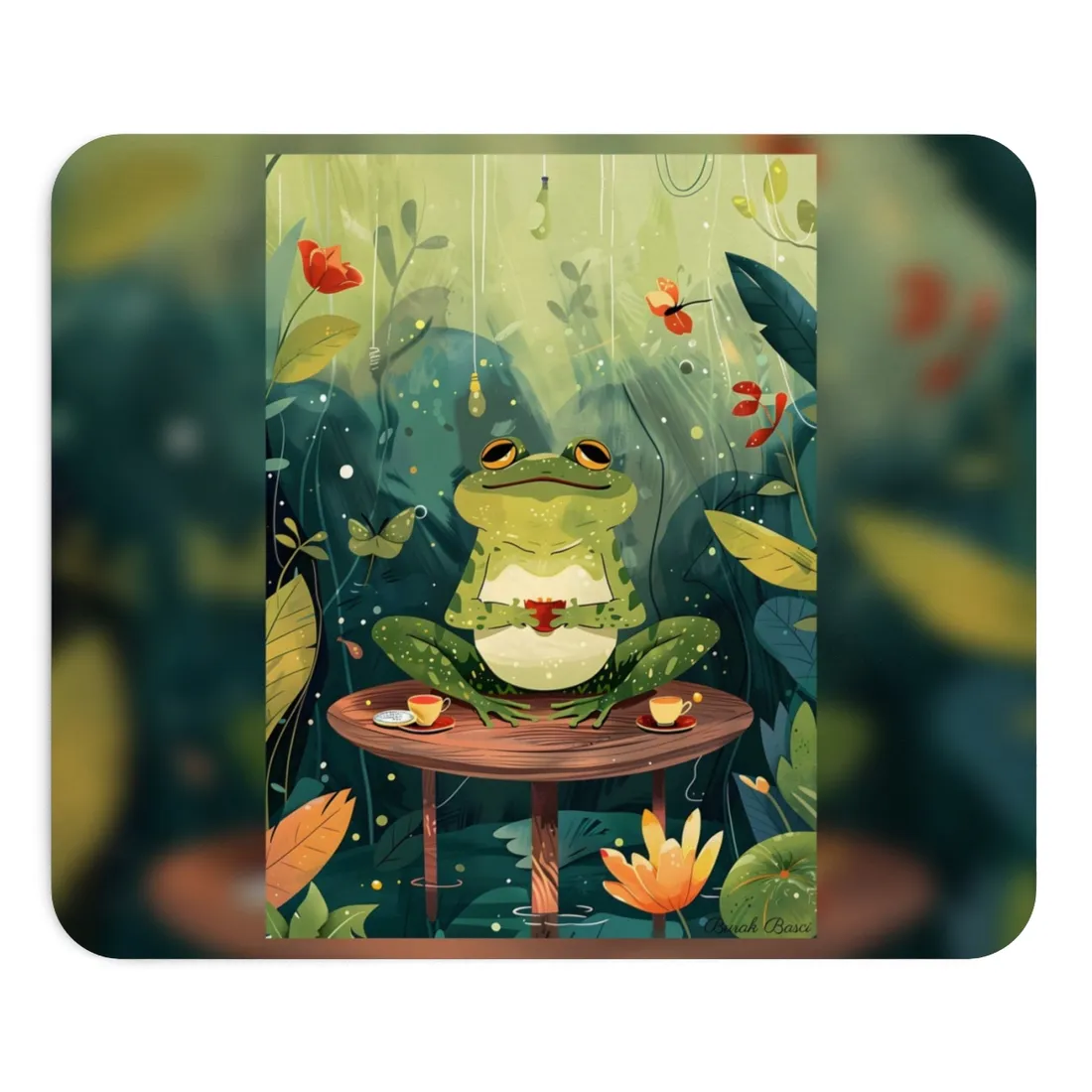 Whimsical Frog on Water: Playful Lily Pad - Mouse Pad