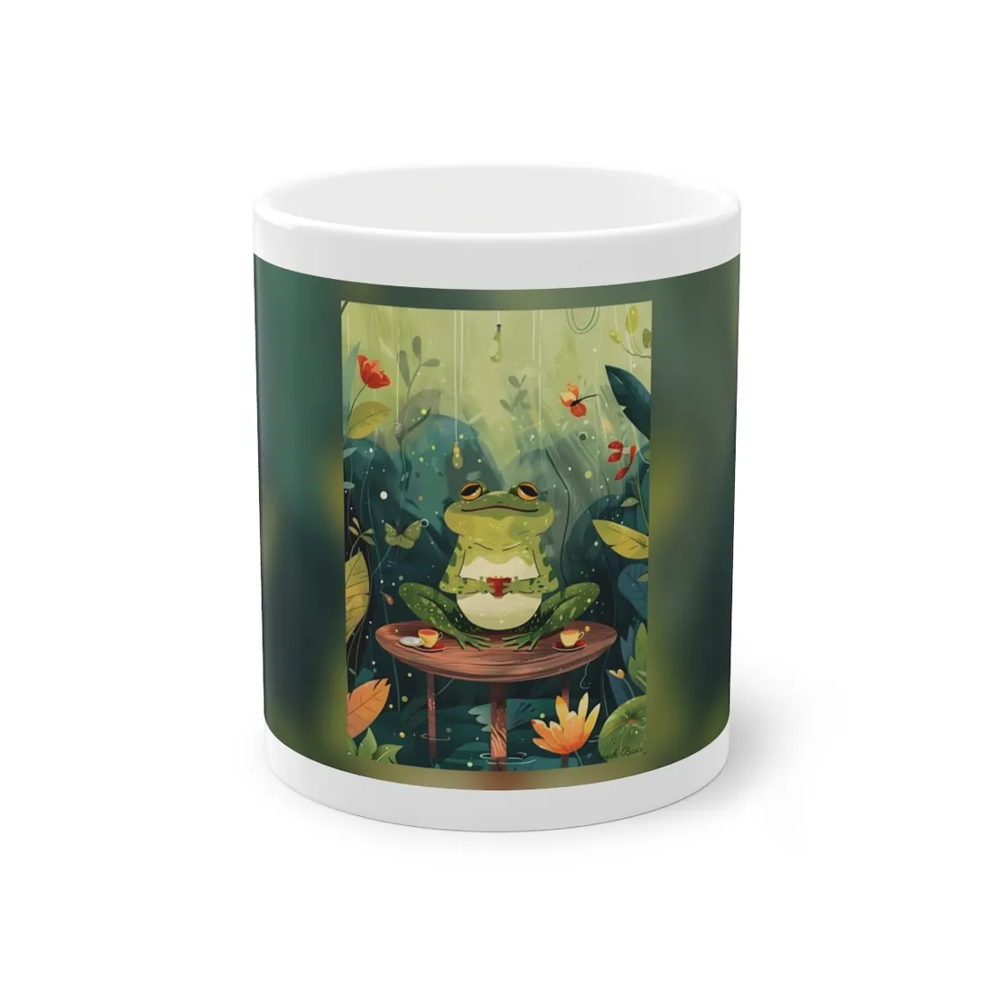 Whimsical Frog on Water: Playful Lily Pad - Mug