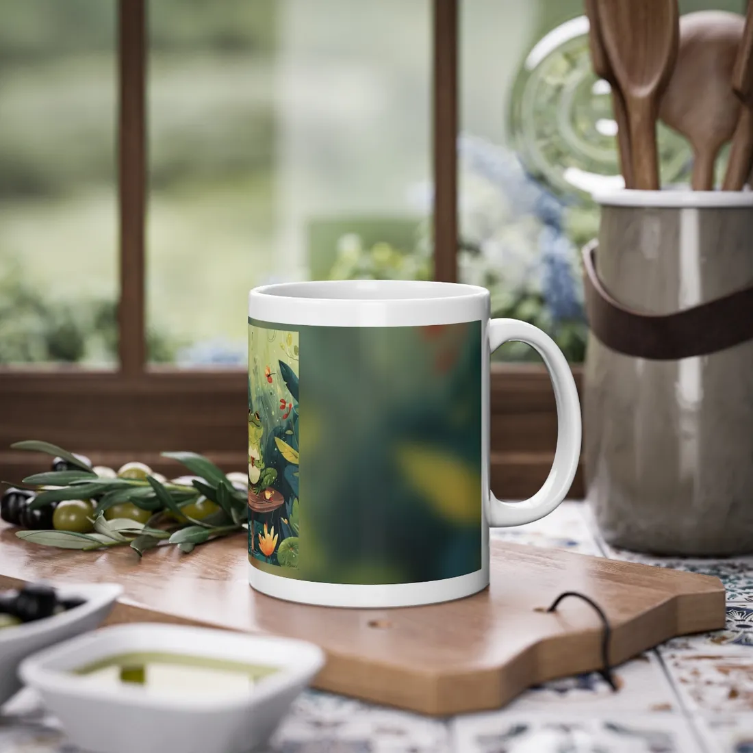 Whimsical Frog on Water: Playful Lily Pad - Mug