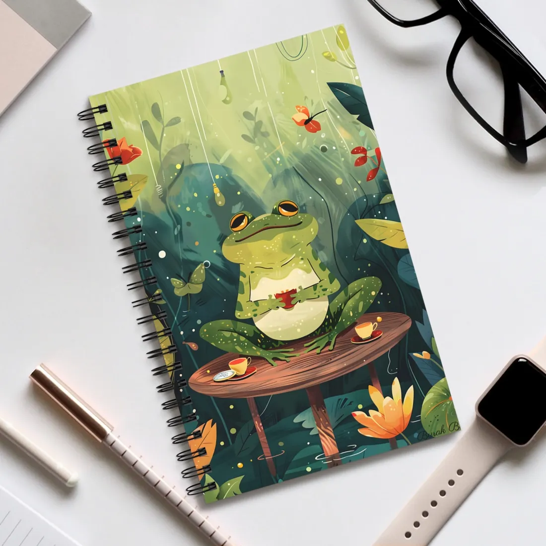 Whimsical Frog on Water: Playful Lily Pad - Spiral Notebook