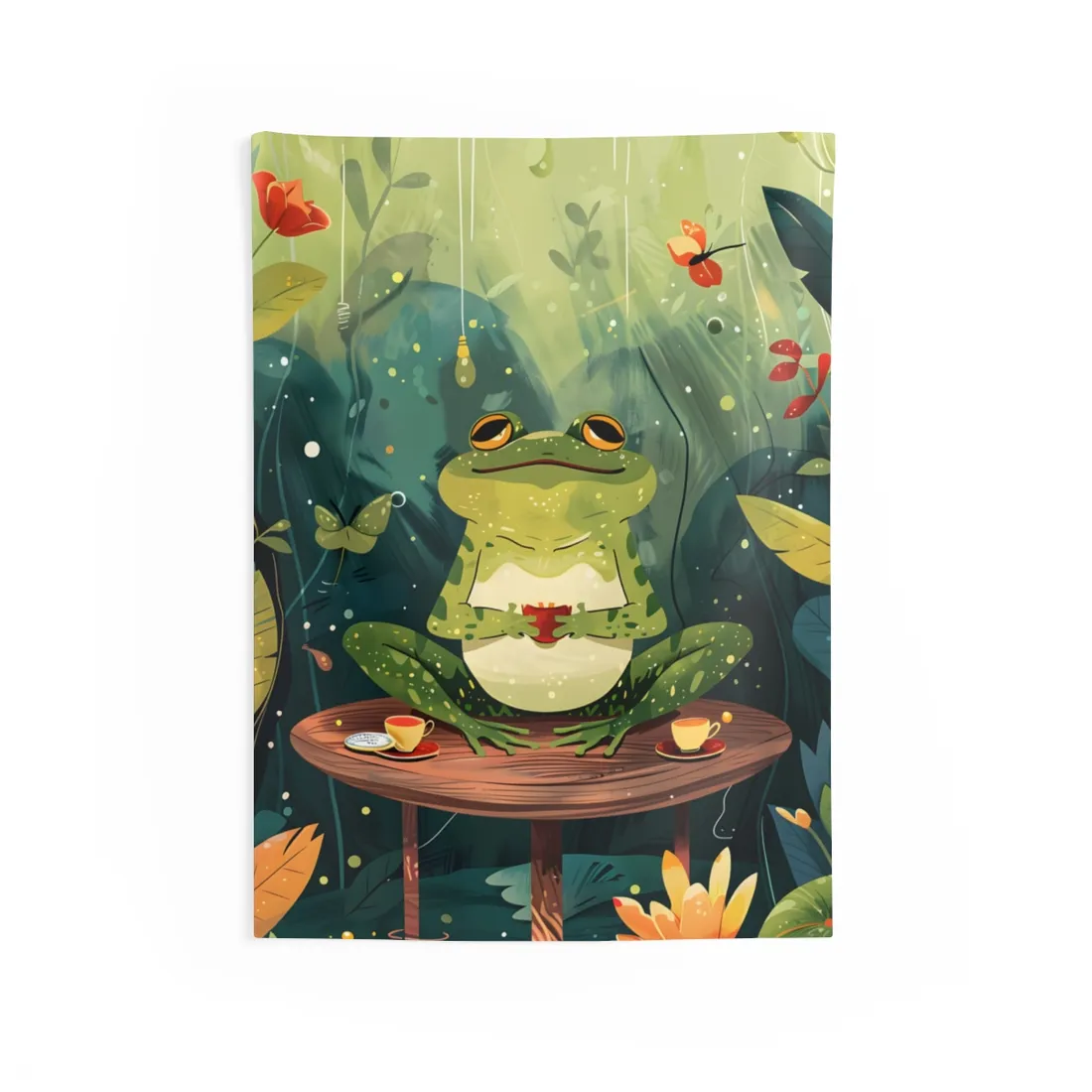 Whimsical Frog on Water: Playful Lily Pad - Wall Tapestry