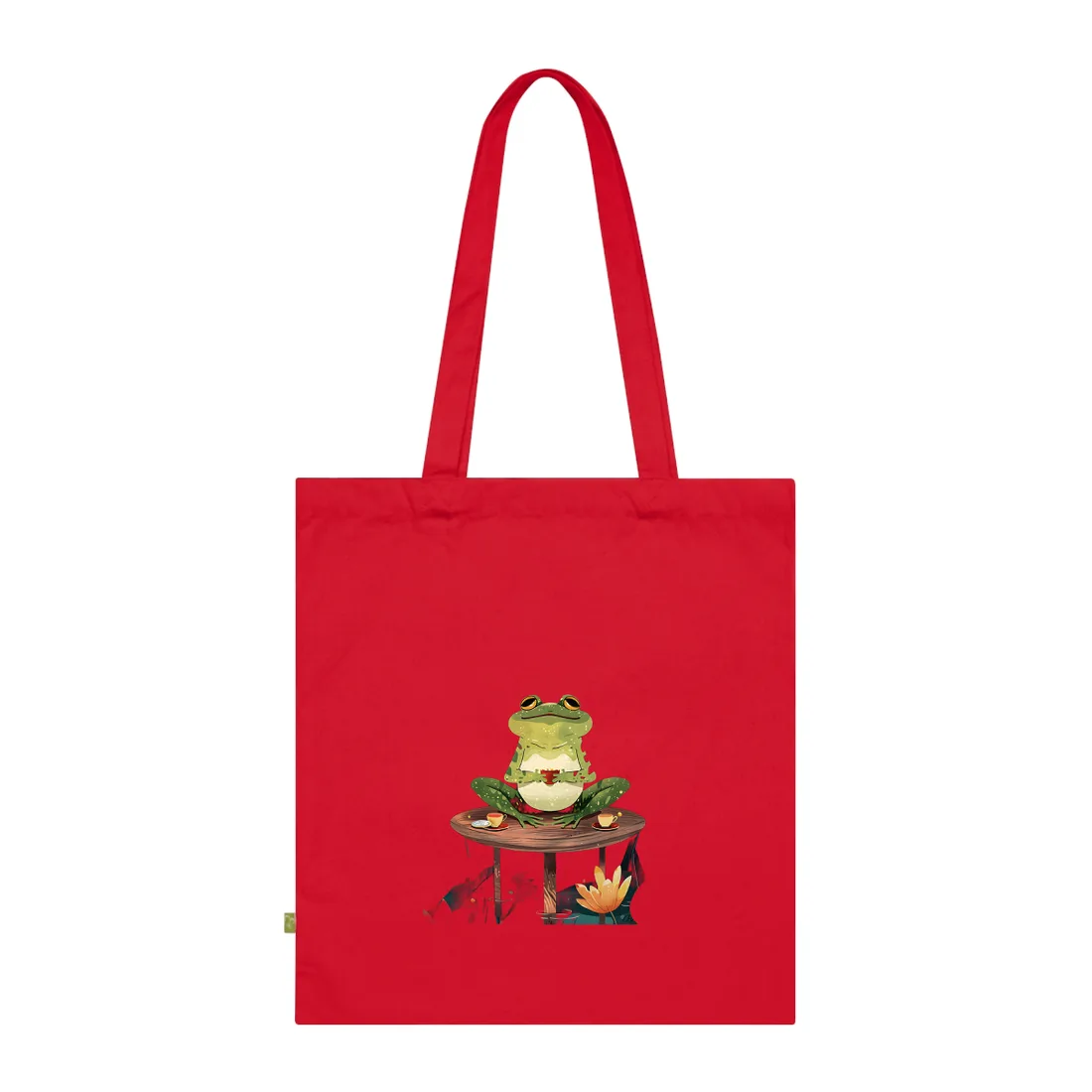 Whimsical Frog on Water: Playful Lily Pad - Tote Bag (Classic Red)