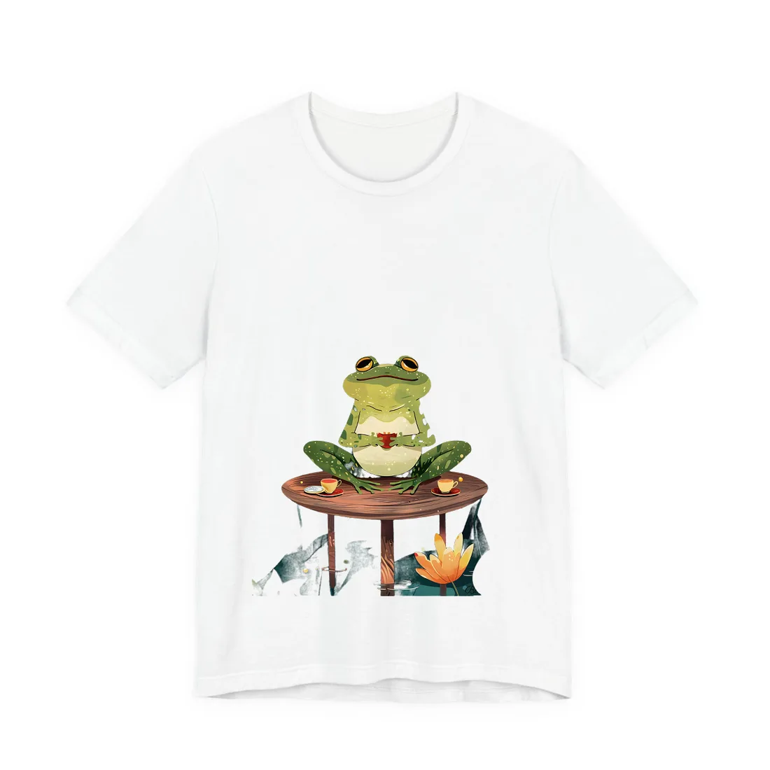 Whimsical Frog on Water: Playful Lily Pad - T-Shirt (White)