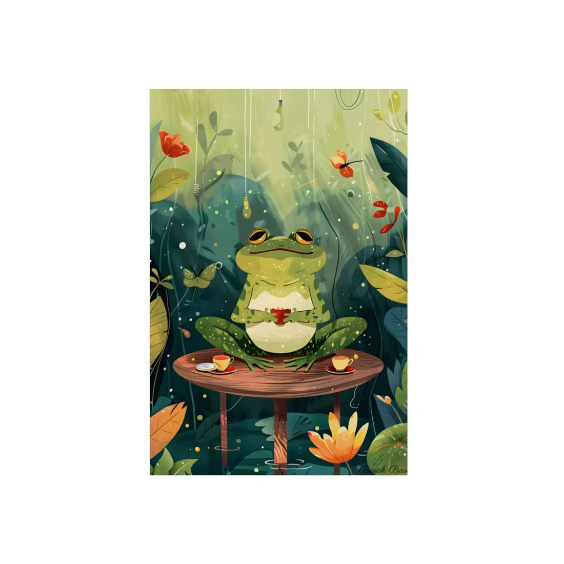 Whimsical Frog's Tea Time: Cute - Metal Poster