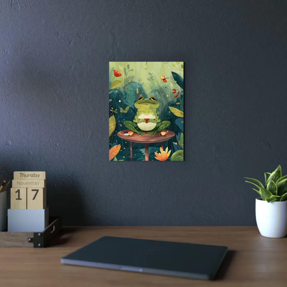 Whimsical Frog's Tea Time: Cute - Metal Poster