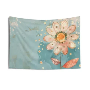 Pink Flower on Teal Wall Tapestry