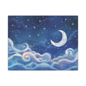 Crescent Moon Night Sky Canvas Print
