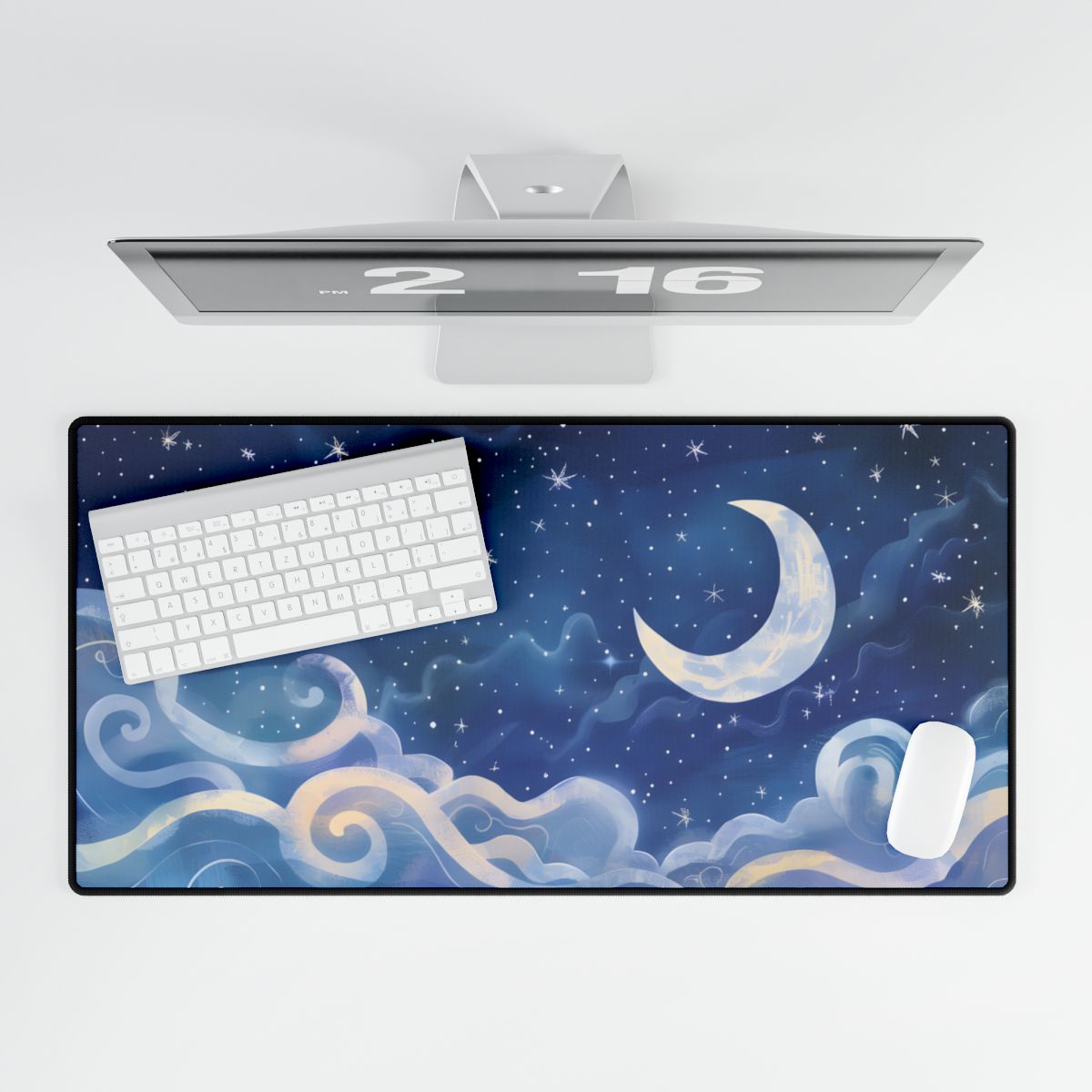 Whimsical Night Sky Dreams: Magical Illustration - Desk Mat