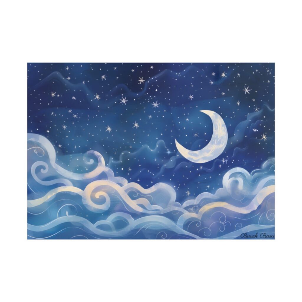 Whimsical Night Sky Dreams: Magical Illustration - Poster
