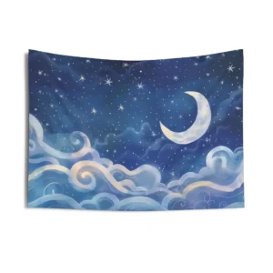 Crescent Moon Night Sky Wall Tapestry