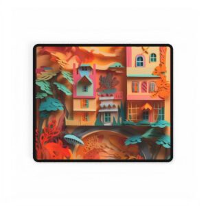 Layered Paper Village Sunset Desk Mat