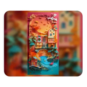 Layered Paper Village Sunset Mouse Pad