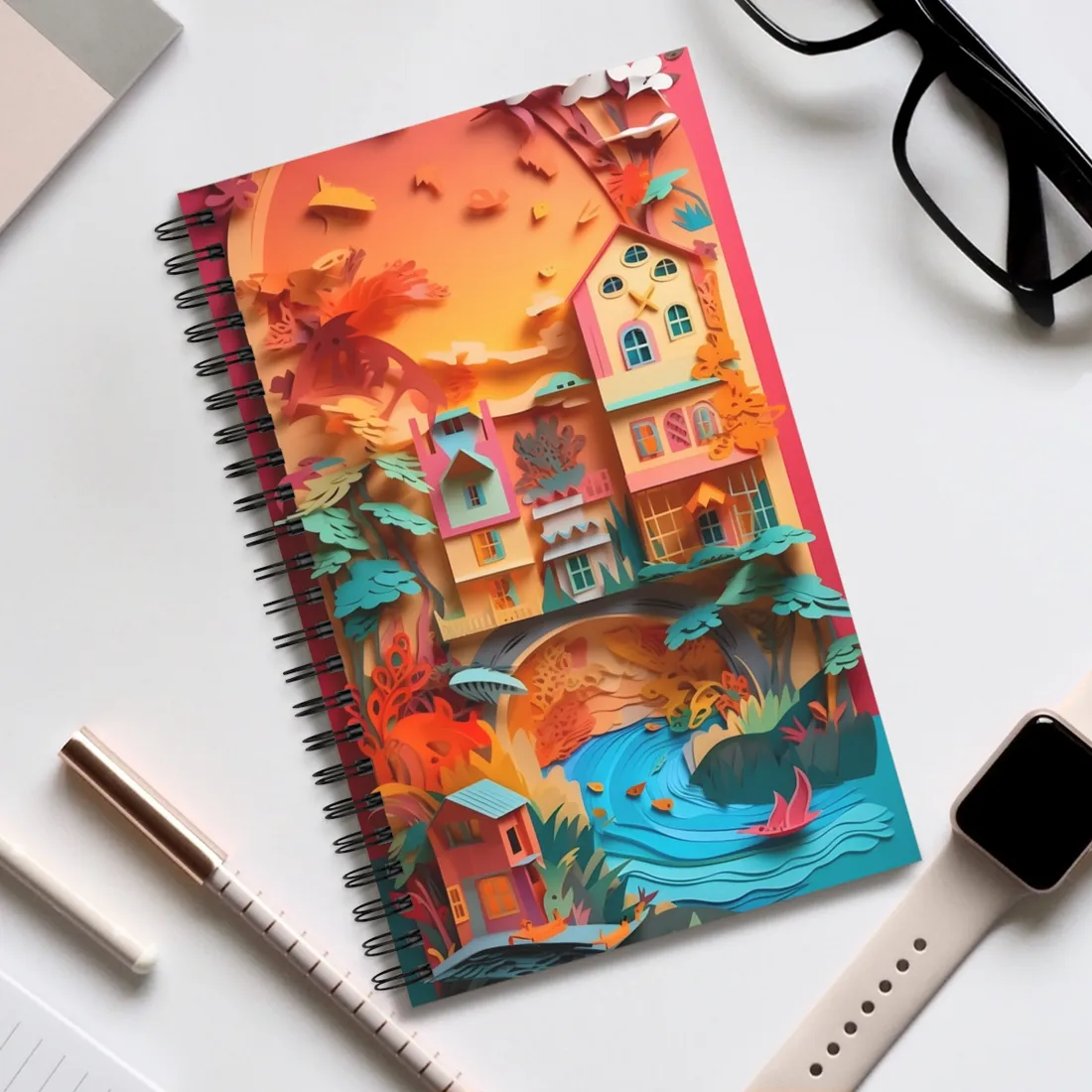 Whimsical Paper Quilling Illusion: Realistic Photograph - Spiral Notebook