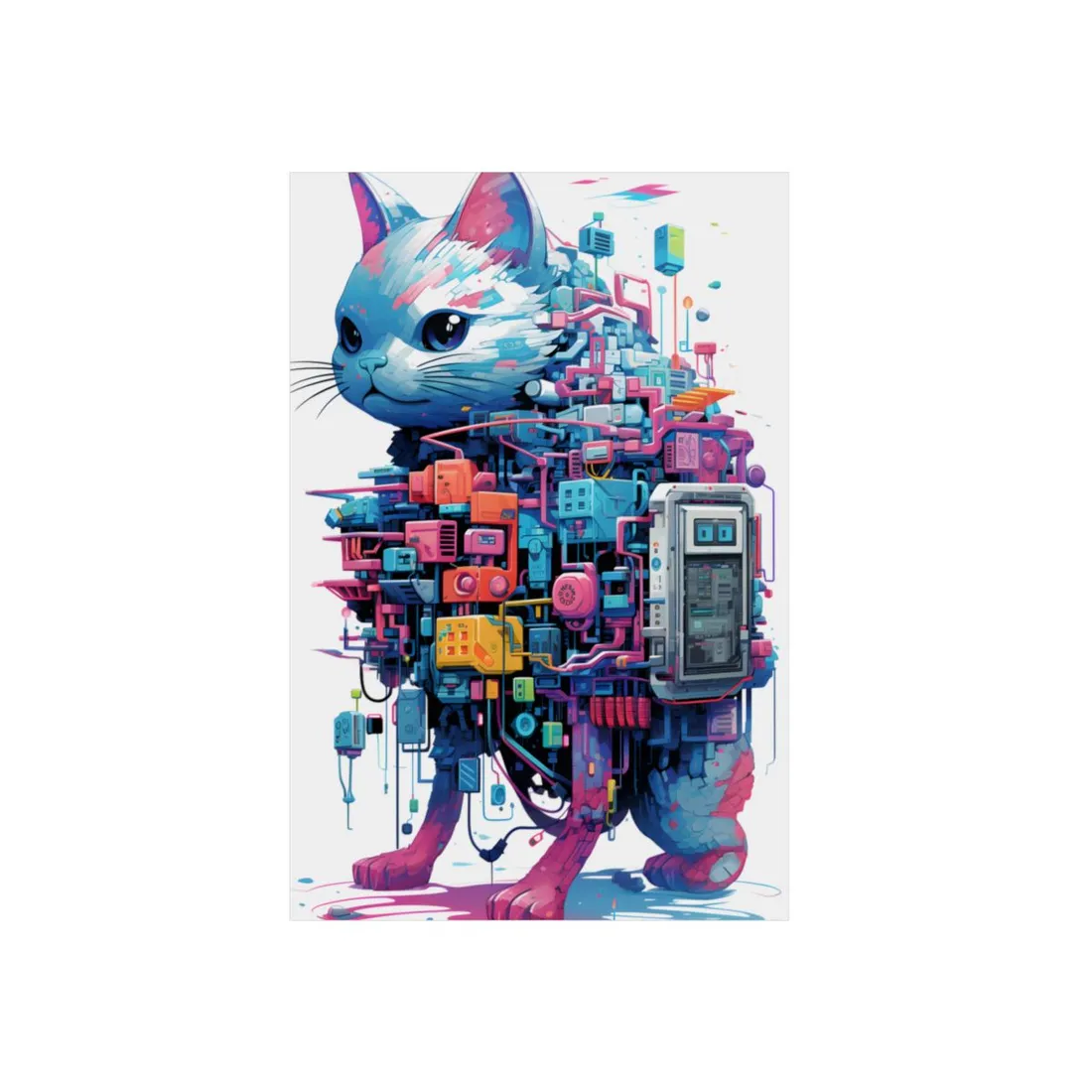 Whimsical Pixelated Cyber Pet: Retro-Style Digital Art - Metal Poster