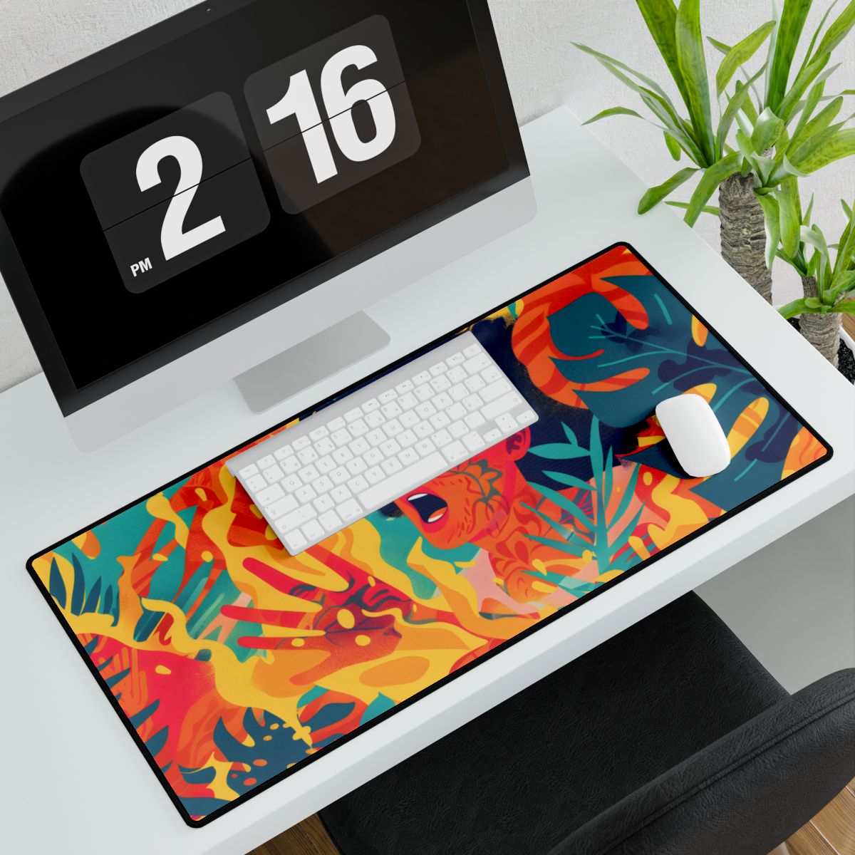 Whimsical Plant Illustration: Digital Cartoon Art - Desk Mat