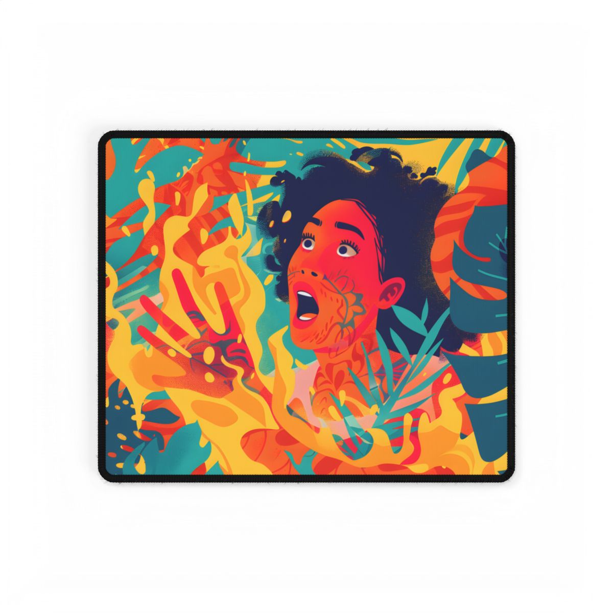 Whimsical Plant Illustration: Digital Cartoon Art - Desk Mat