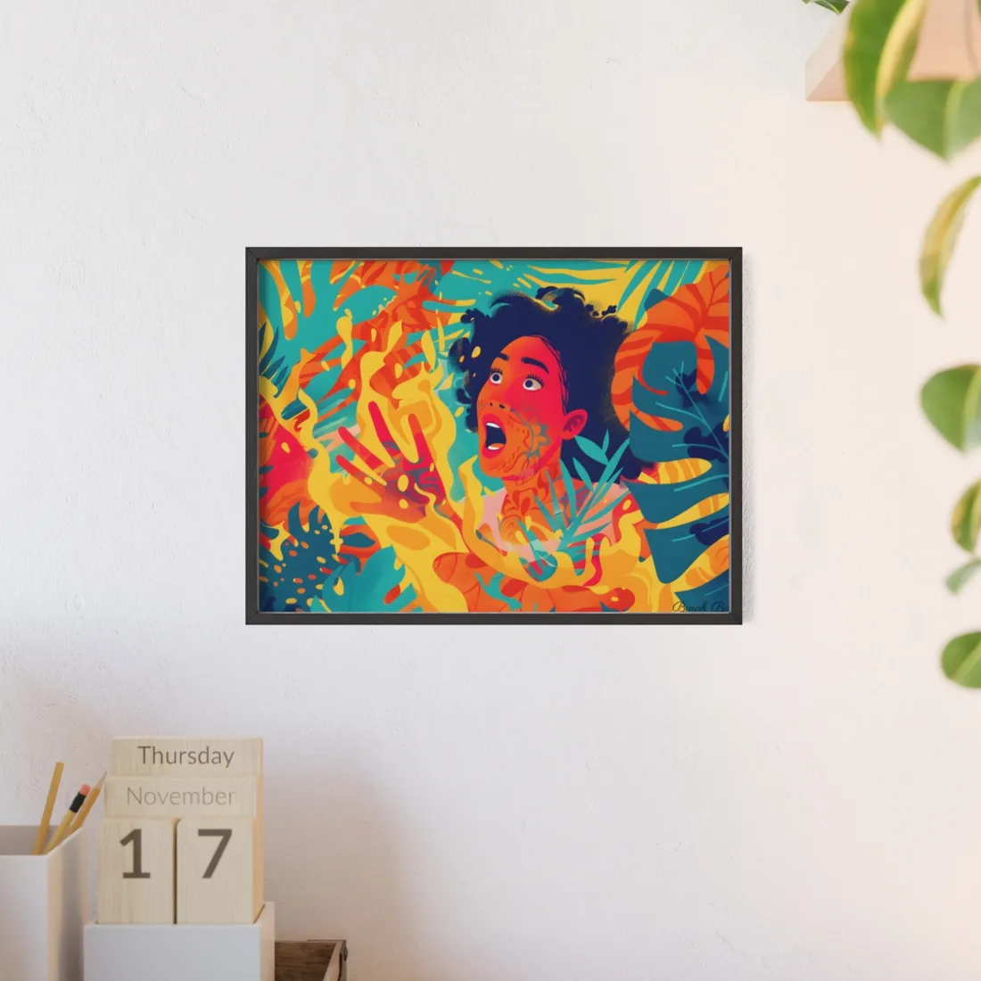 Whimsical Plant Illustration: Digital Cartoon Art - Framed Poster