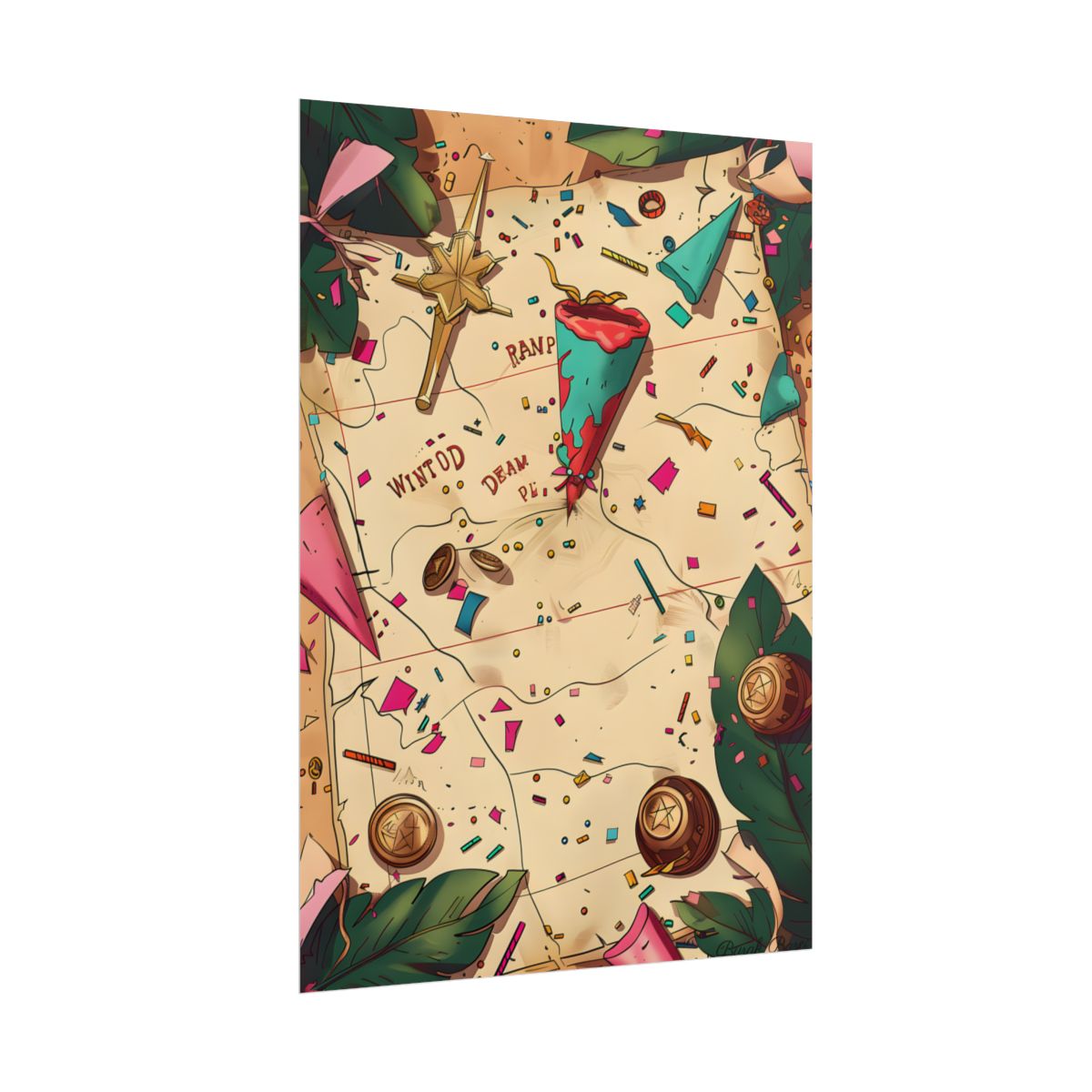 Vintage Treasure Map Illustration: Adventure Parchment Art – Poster, side view