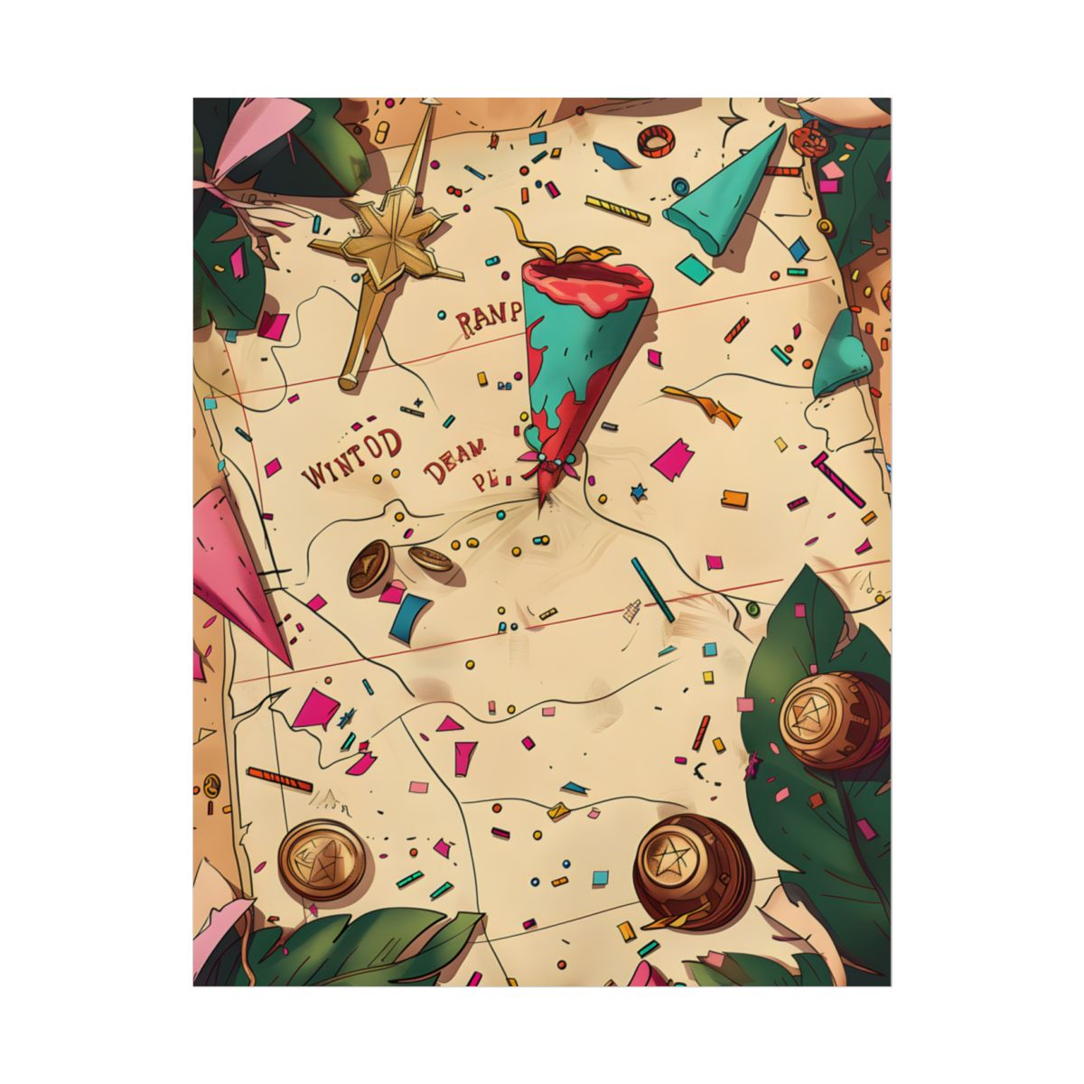 Vintage Treasure Map Illustration: Adventure Parchment Art – Poster, front view