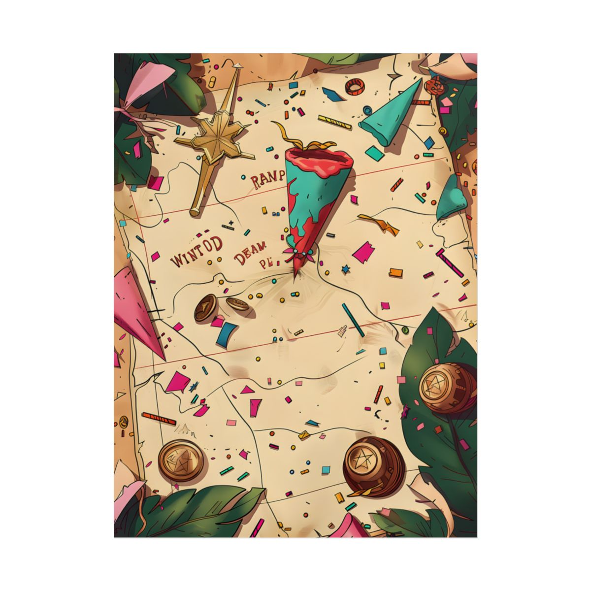 Vintage Treasure Map Illustration: Adventure Parchment Art – Poster, front view