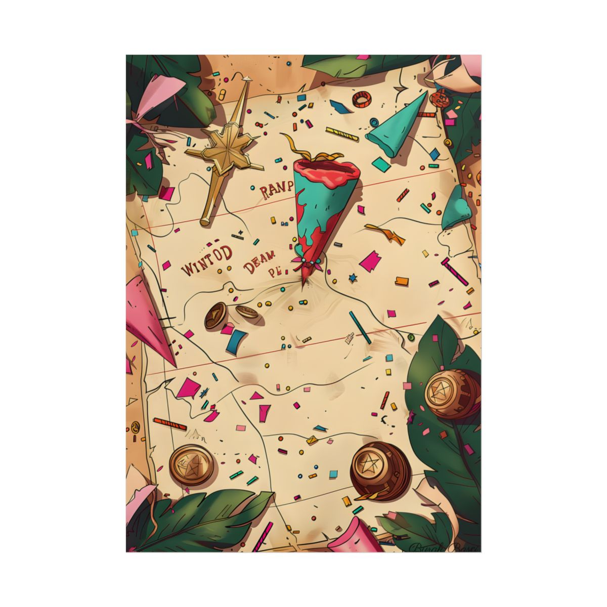 Vintage Treasure Map Illustration: Adventure Parchment Art – Poster, front view