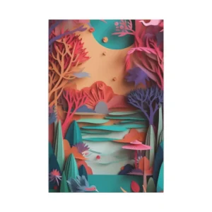 Paper Cut Forest with River Canvas Print