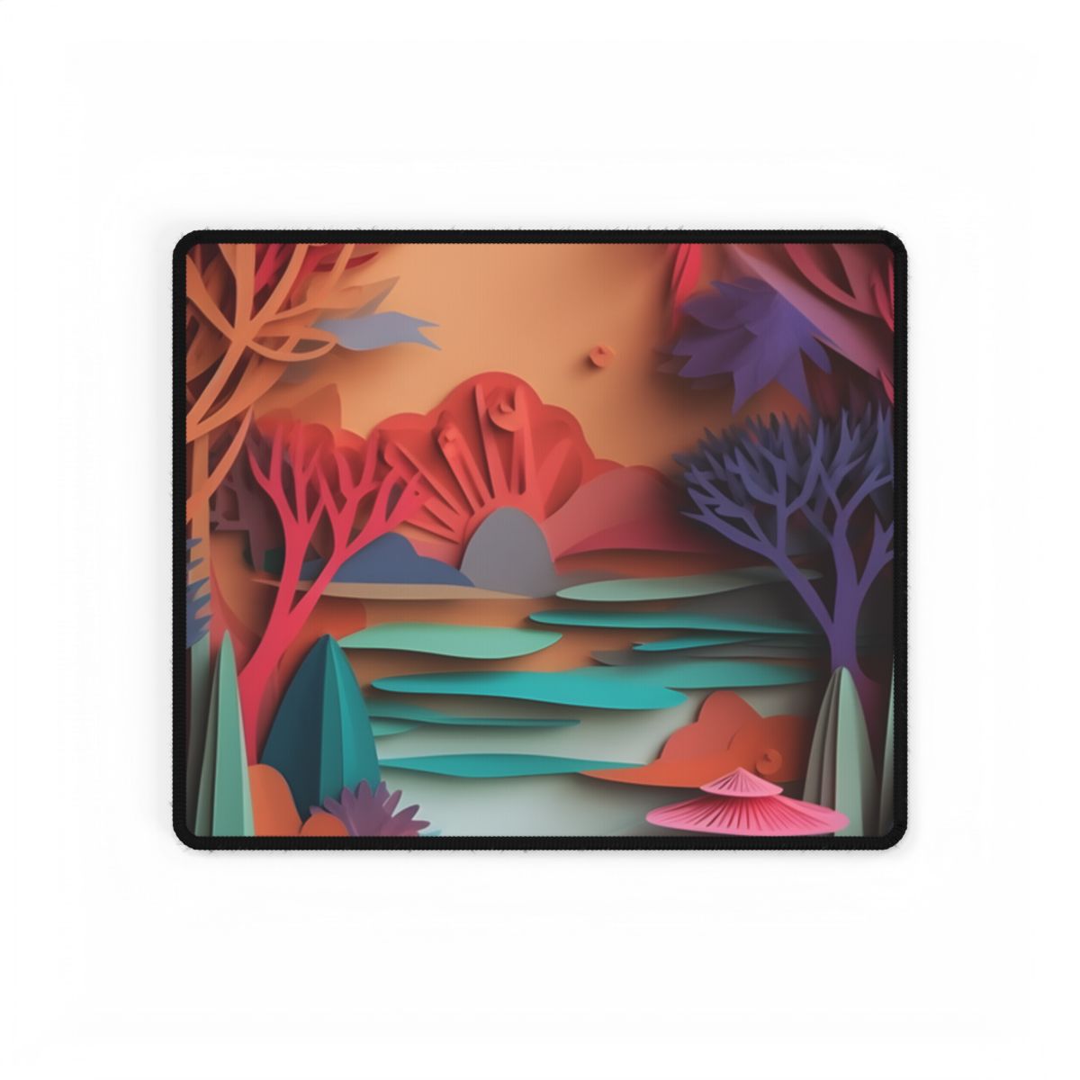 Whimsical Quilling Japanese Landscape: Intricate Paper Art Design - Desk Mat