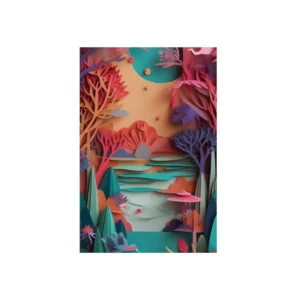 Paper Cut Forest with River Metal Poster