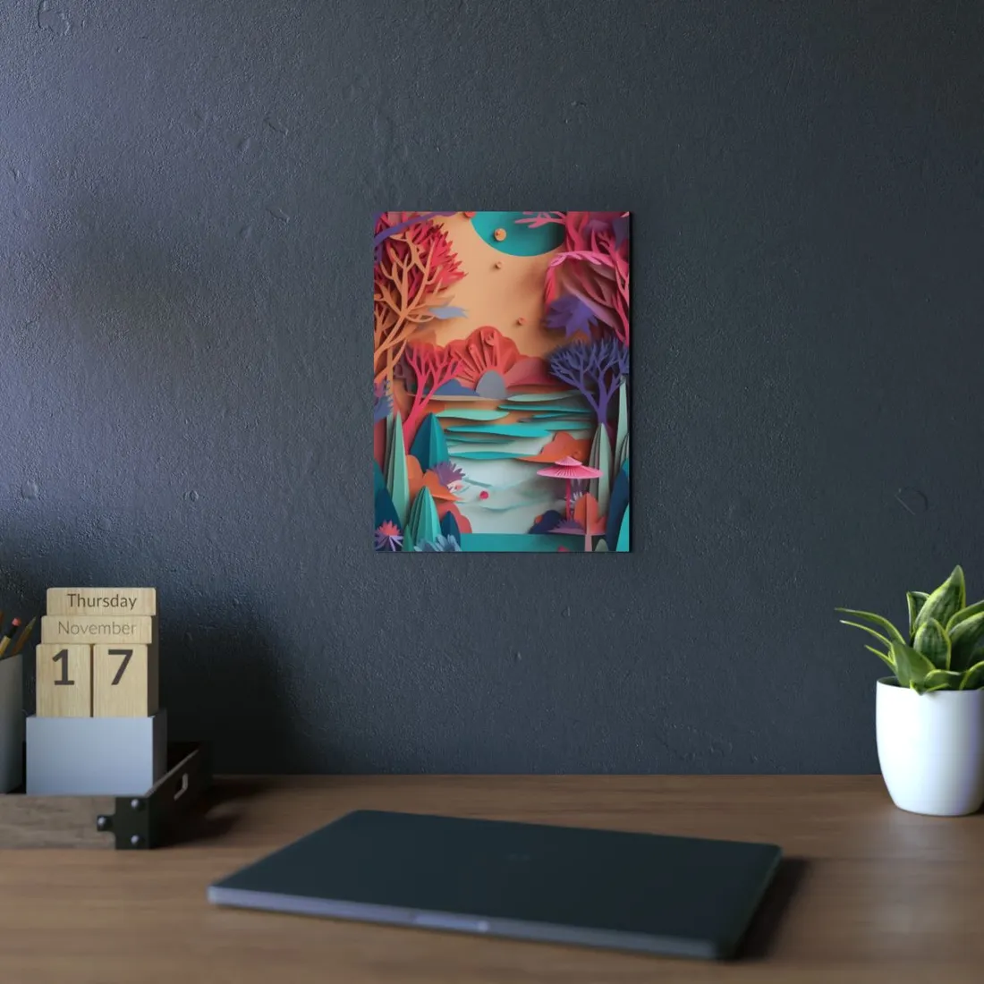 Whimsical Quilling Japanese Landscape: Intricate Paper Art Design - Metal Poster
