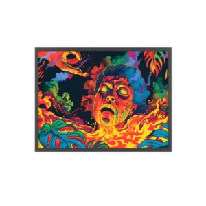 Melting Face in Flames Framed Poster
