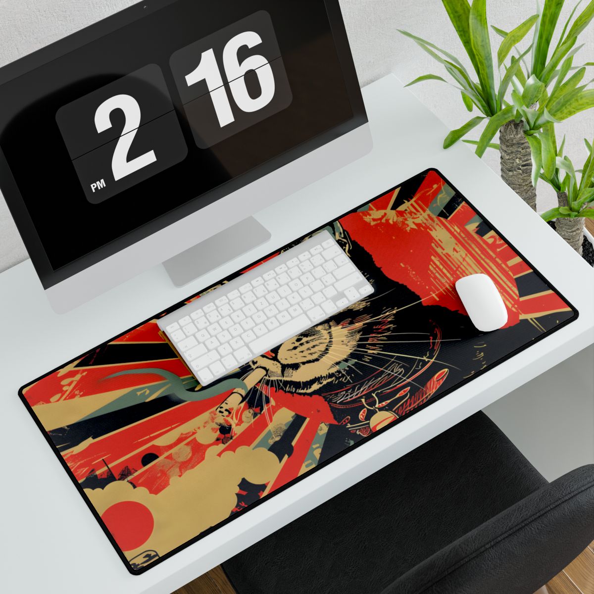 Whimsical Urban Wildlife: Cat Art in a Bolstered Setting - Desk Mat